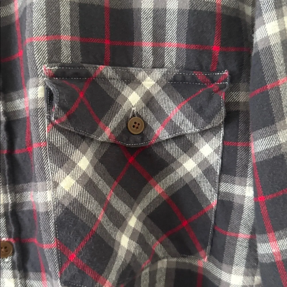 J. Crew Plaid Tailored Fit Gray‎ Red White Plaid Flannel Shirt Size XL